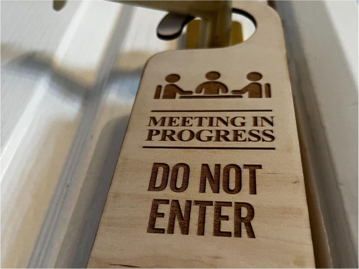 Meeting in Progress Do Not Disturb Engraved Wooden Door Hanger