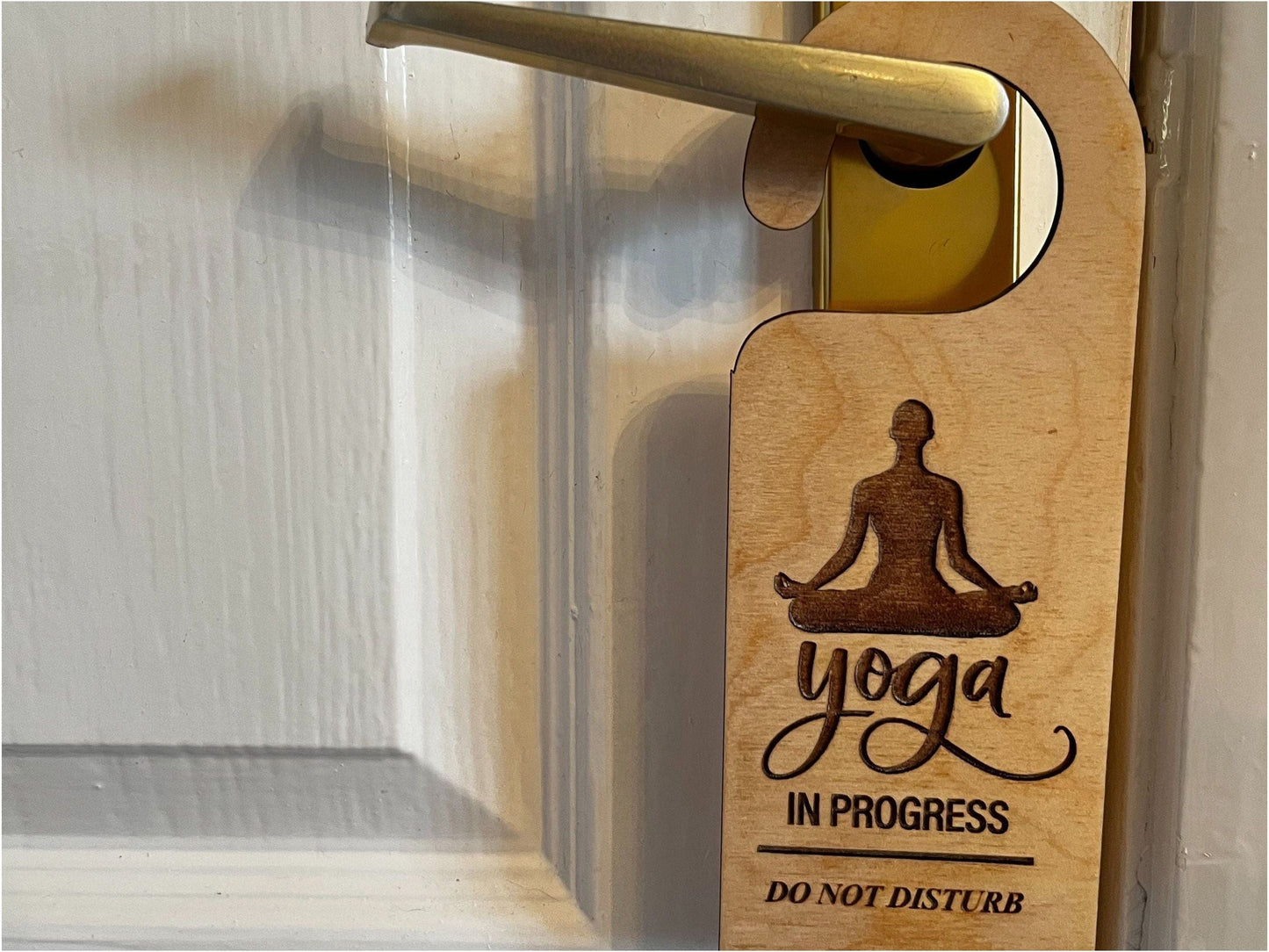 Yoga in Progress Do Not Disturb Engraved Wooden Door Hanger