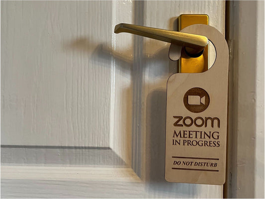 Zoom Meeting in Progress Do Not Disturb Engraved Wooden Door Hanger