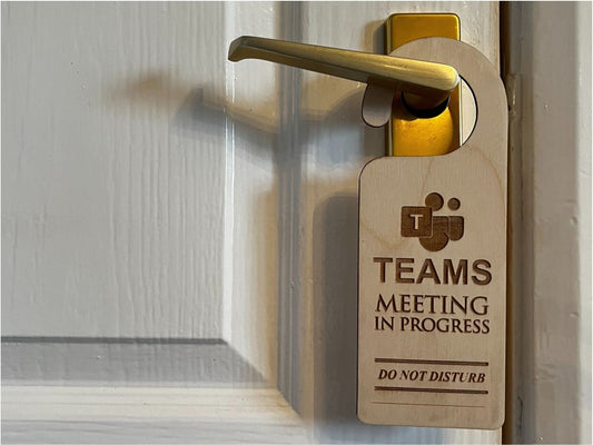 Teams Meeting in Progress Do Not Disturb Engraved Wooden Door Hanger