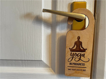 Yoga in Progress Do Not Disturb Engraved Wooden Door Hanger