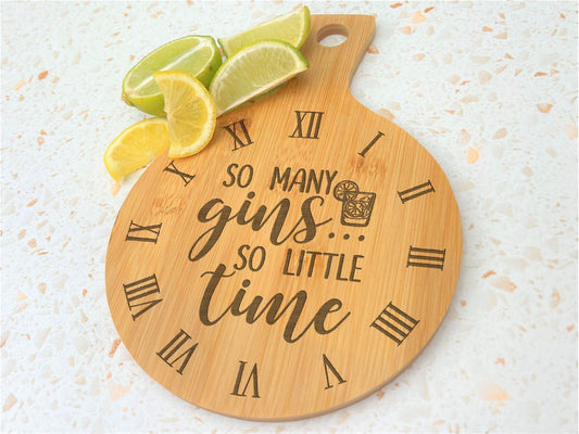 So Many Gins Drink Garnish Engraved Bamboo Paddle Chopping Board