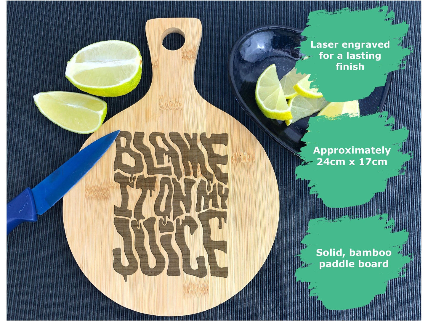 Lizzo Blame It On My Juice Bamboo Paddle Chopping Board