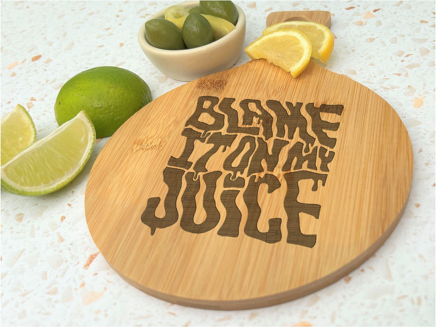 Lizzo Blame It On My Juice Bamboo Paddle Chopping Board