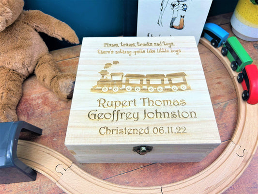 Train Design Personalised Christening / Memory Box