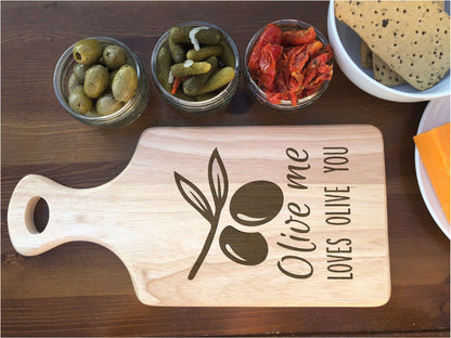 Olive Me Loves You Engraved Wooden Paddle Chopping Board