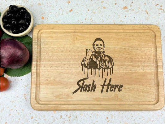 Michael Myers Slash Here Halloween Wooden Chopping Board