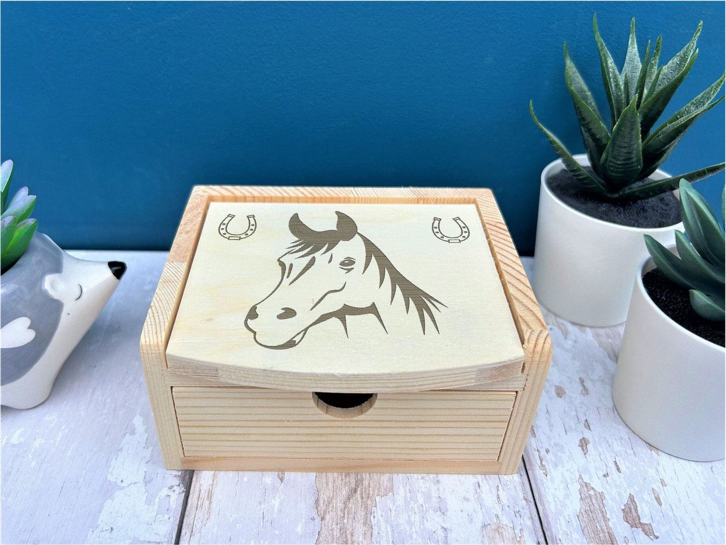 Horse Head Engraved Wooden Small Jewellery Box