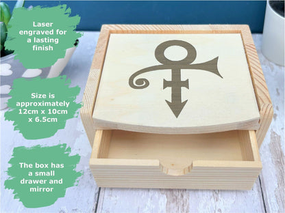 Prince Symbol  Logo Engraved Wooden Trinket Box