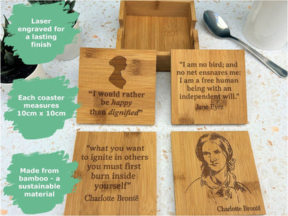 Charlotte Bronte Jane Eyre Book Quotes Bamboo Coaster Set