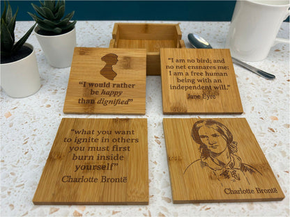 Charlotte Bronte Jane Eyre Book Quotes Bamboo Coaster Set