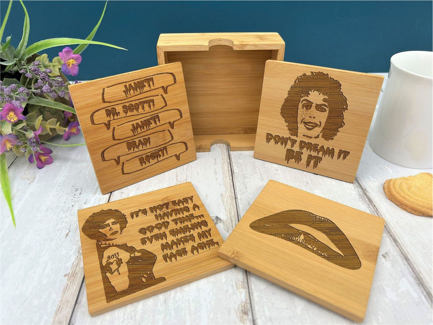 Rocky Horror Picture Show Engraved Bamboo Coaster Set