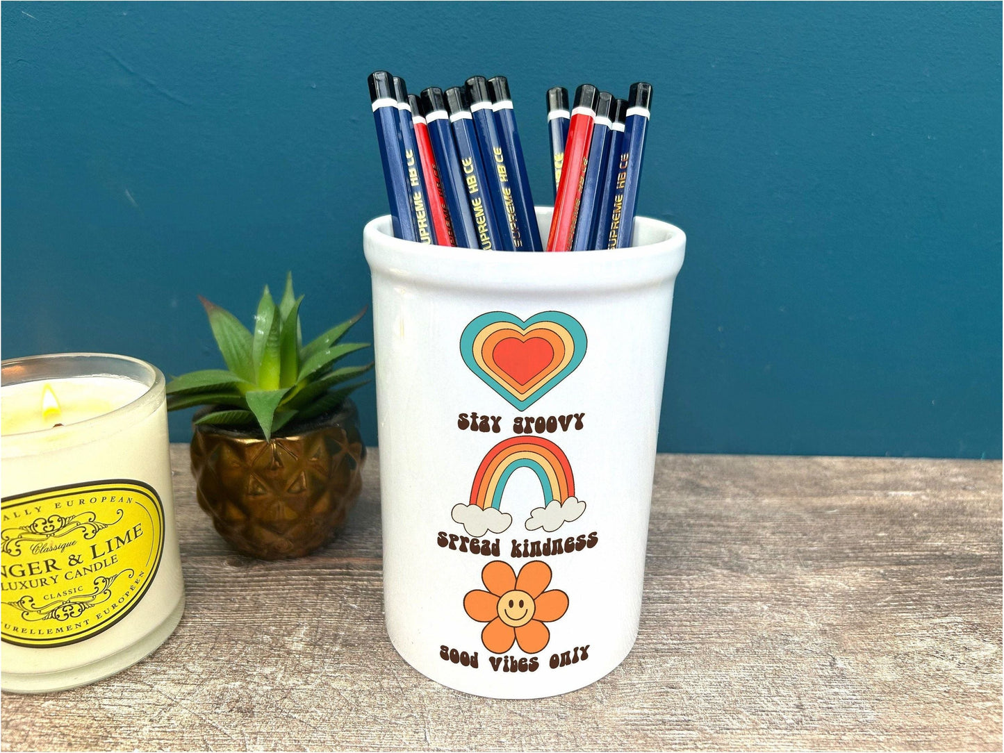 Stay Groovy Good Vibes Ceramic Pencil Pot