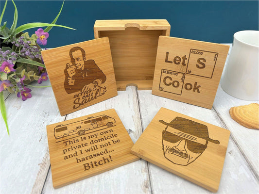 Breaking Bad Heisenberg Bamboo Engraved Coaster Set