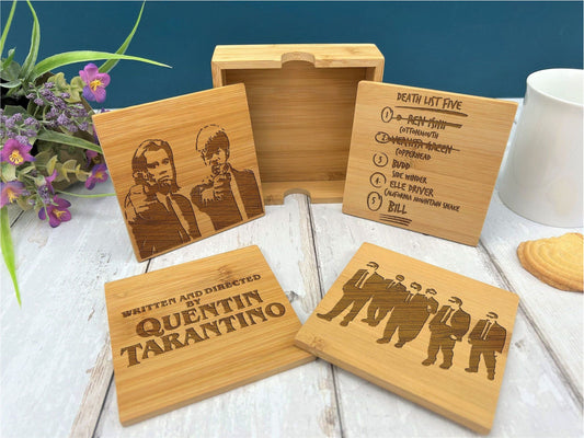 Quentin Tarantino Directed Movies Engraved Bamboo Coaster Set