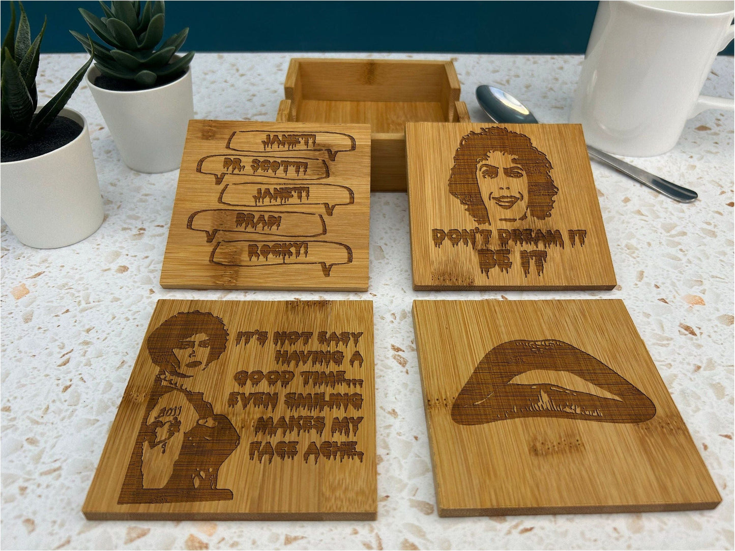 Rocky Horror Picture Show Engraved Bamboo Coaster Set