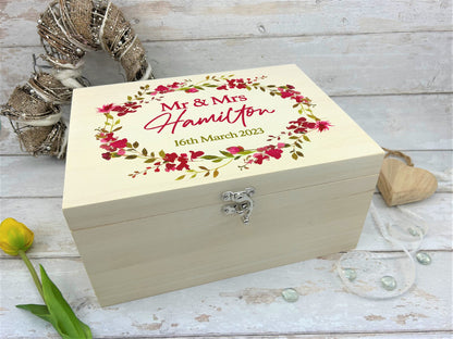 Pink Floral Wreath Personalised Wedding Memory Box