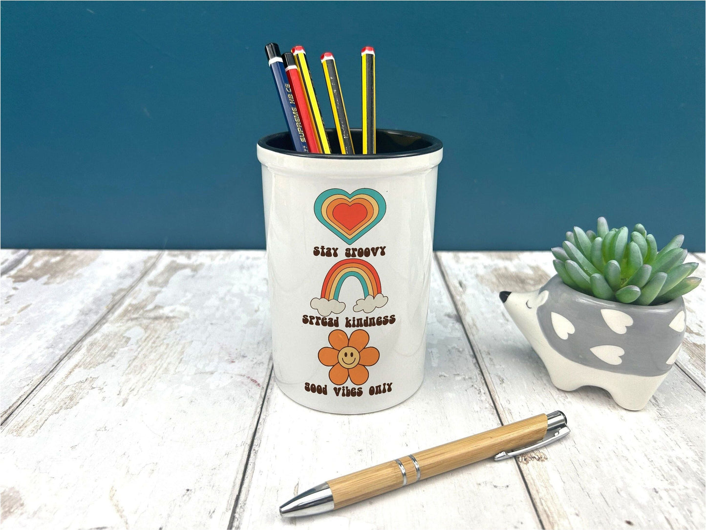 Stay Groovy Good Vibes Ceramic Pencil Pot