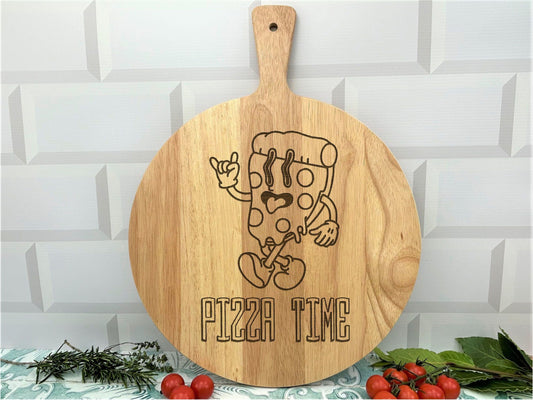 Pizza Time Retro Hippie Pizza Slice Engraved Wooden Paddle