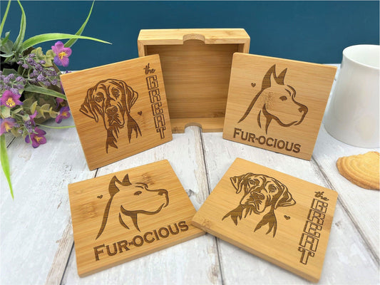 Great Dane Dog Engraved Bamboo Coaster Set