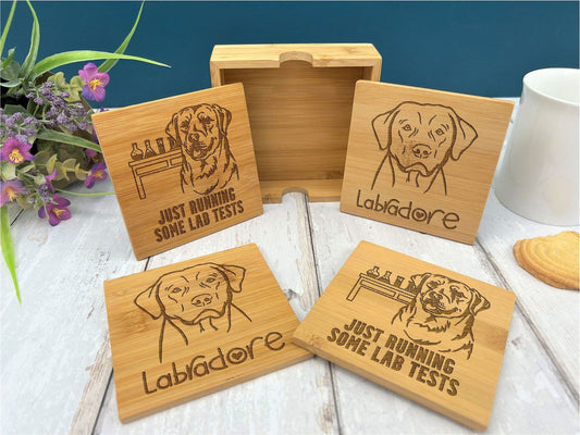 Labrador Dog Engraved Bamboo Coaster Set