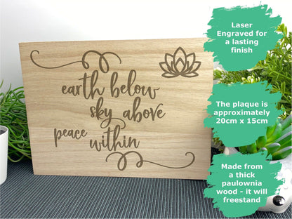 Earth Sky Peace Within Yoga Engraved Wooden Wall Plaque