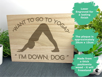 Downward Dog Yoga Engraved Wooden Wall Plaque