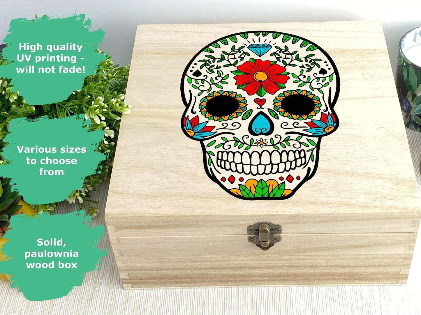 Mexican Sugar Skull Colourful Wooden Box