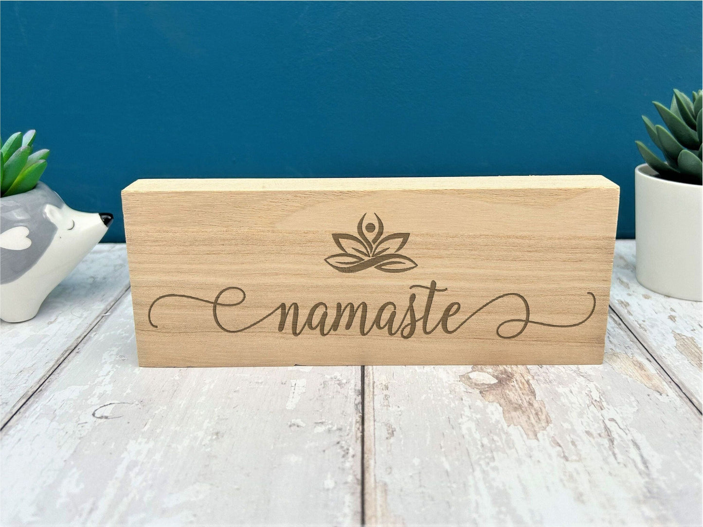 Namaste Lotus Flower Engraved Wooden Yoga Wall Plaque