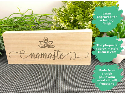 Namaste Lotus Flower Engraved Wooden Yoga Wall Plaque