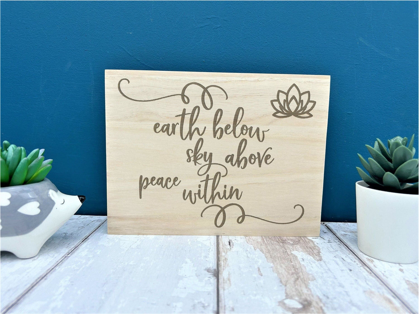 Earth Sky Peace Within Yoga Engraved Wooden Wall Plaque