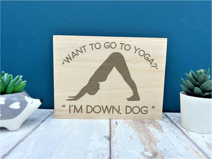 Downward Dog Yoga Engraved Wooden Wall Plaque