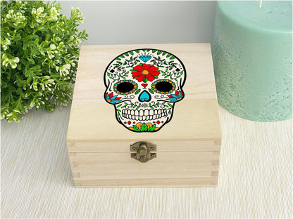 Mexican Sugar Skull Colourful Wooden Box