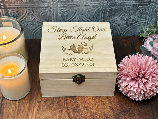 Sleep Tight Little Angel Baby Personalised Remembrance Box