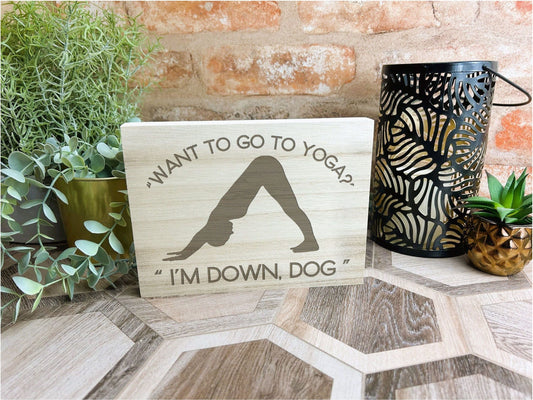 Downward Dog Yoga Engraved Wooden Wall Plaque