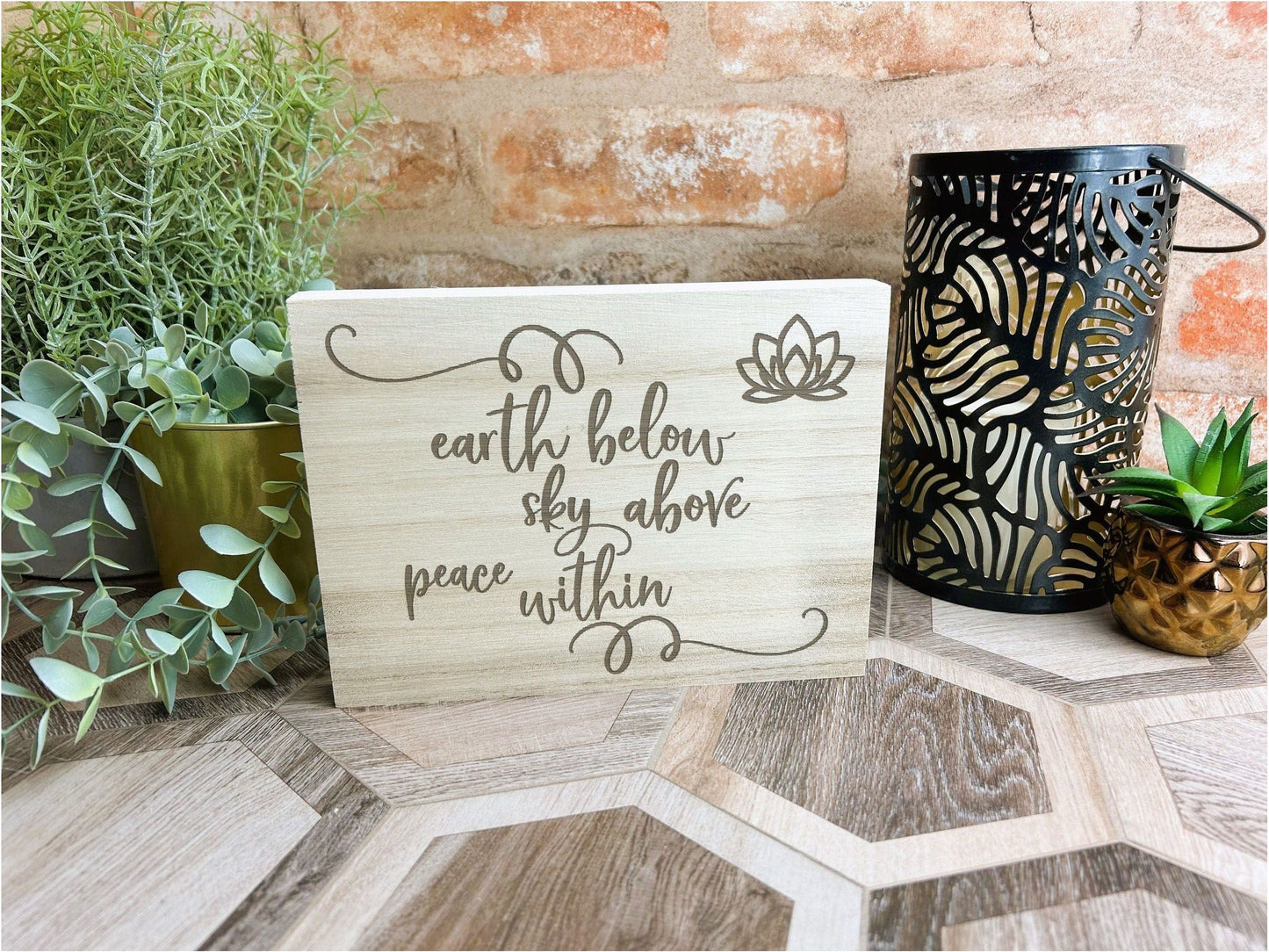 Earth Sky Peace Within Yoga Engraved Wooden Wall Plaque