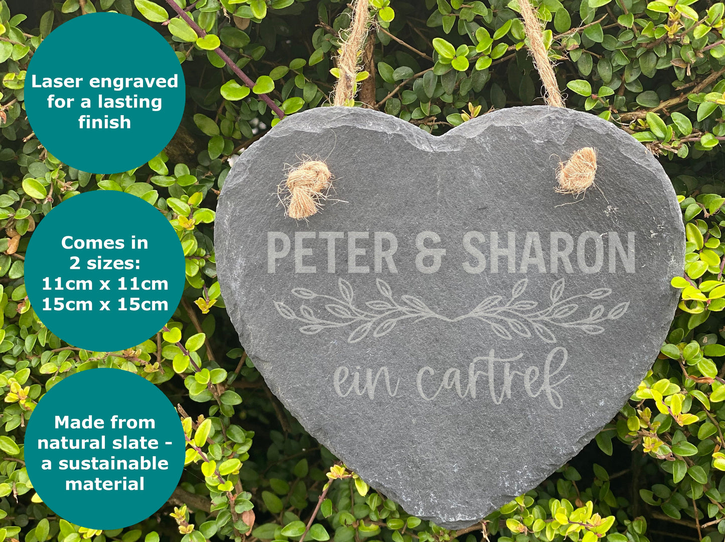 Ein Cartref Welsh Language Our Home - Personalised Slate Heart Plaque