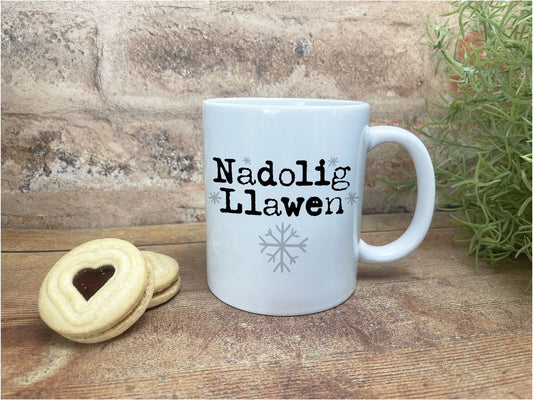 Nadolig Llawen Snowflakes Welsh Language Dialect Ceramic Mug