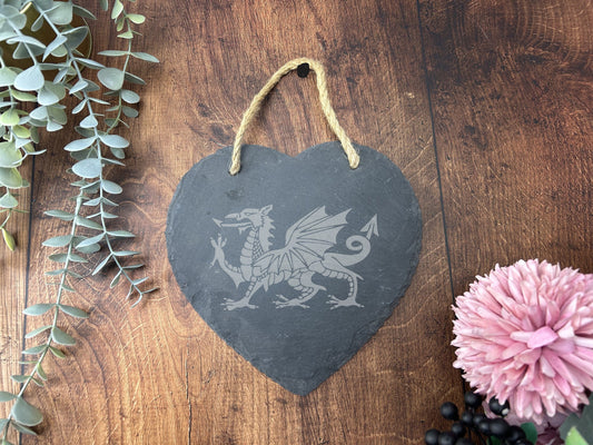 Wales Flag Welsh Dragon - Slate Heart Plaque