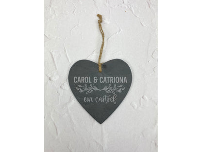 Ein Cartref Welsh Language Our Home - Personalised Slate Heart Plaque