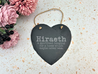 Hiraeth Homesick Welsh Language - Slate Heart Plaque