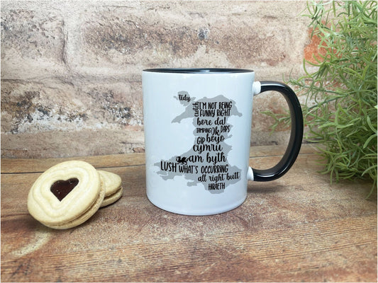 Wales Map Welsh Dialect Language Ceramic Mug