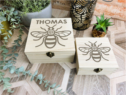 Manchester Bee Engraved Wooden Trinket Box