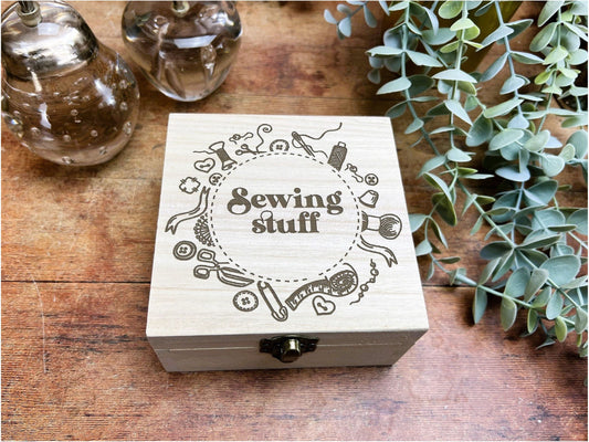 Sewing Stuff Crafts Kit Engraved Wooden Box