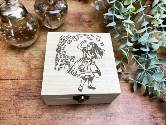 Alice in Wonderland Illustration Engraved Wooden Box