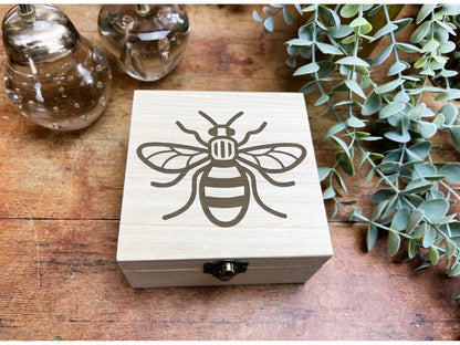 Manchester Bee Engraved Wooden Trinket Box