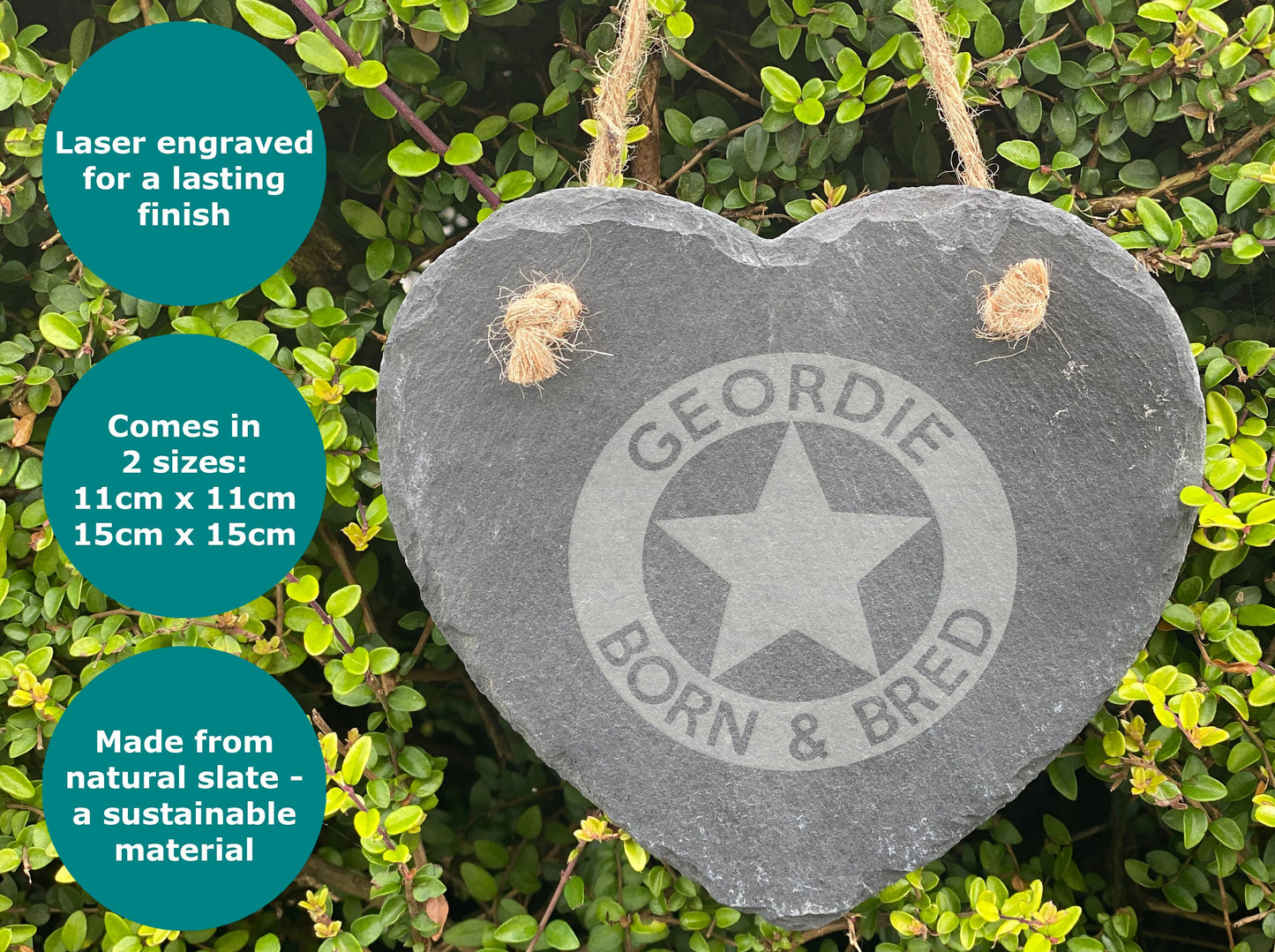 Geordie Born & Bred Star Newcastle Dialect - Personalised Slate Heart Plaque