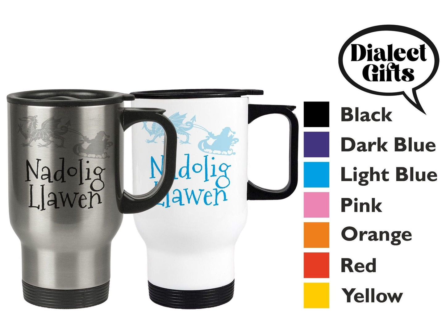 Nadolig Llawen Dragon Santa Sleigh - Welsh Language Dialect - Personalised Travel Mug