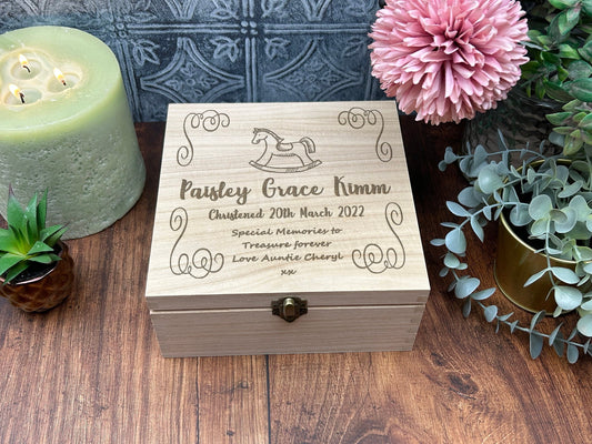 Rocking Horse Christening New Baby Personalised Memory Box