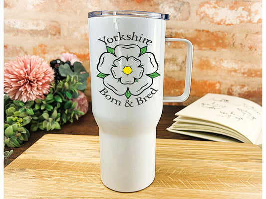 Born and Bred Yorkshire Rose - Personalised Travel Mug